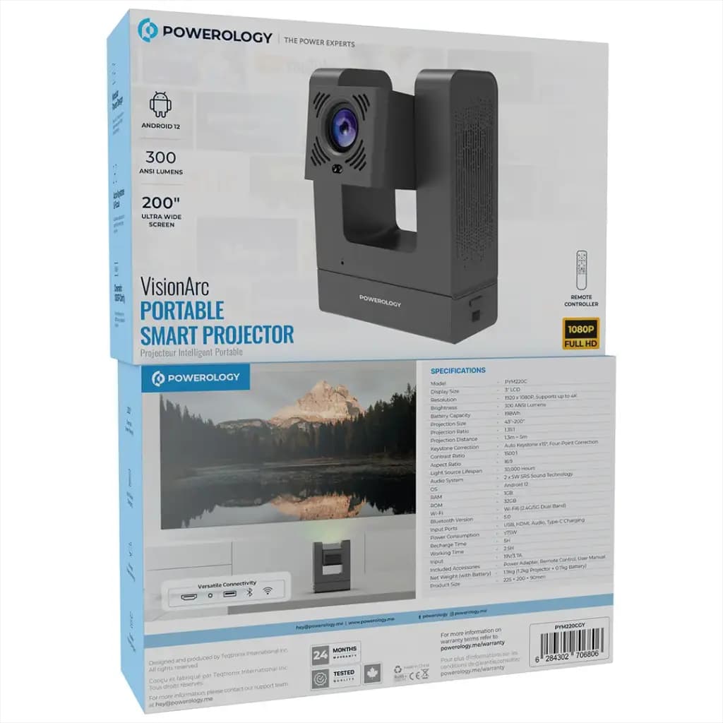 ویدیو پروژکتور خانگی پاورولوژی Powerology VisionArc Portable Smart Projector PYM220CGY — تصویر ۱۱