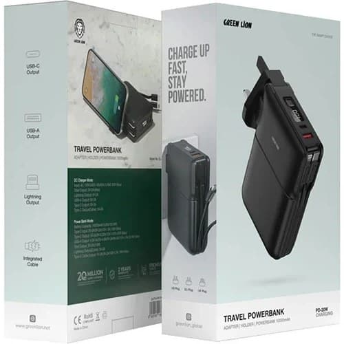 پاور بانک مسافرتی 10000 میلی آمپر گرین Green Travel PowerBank 10000mAh/Adapter/Holder — تصویر ۱۲