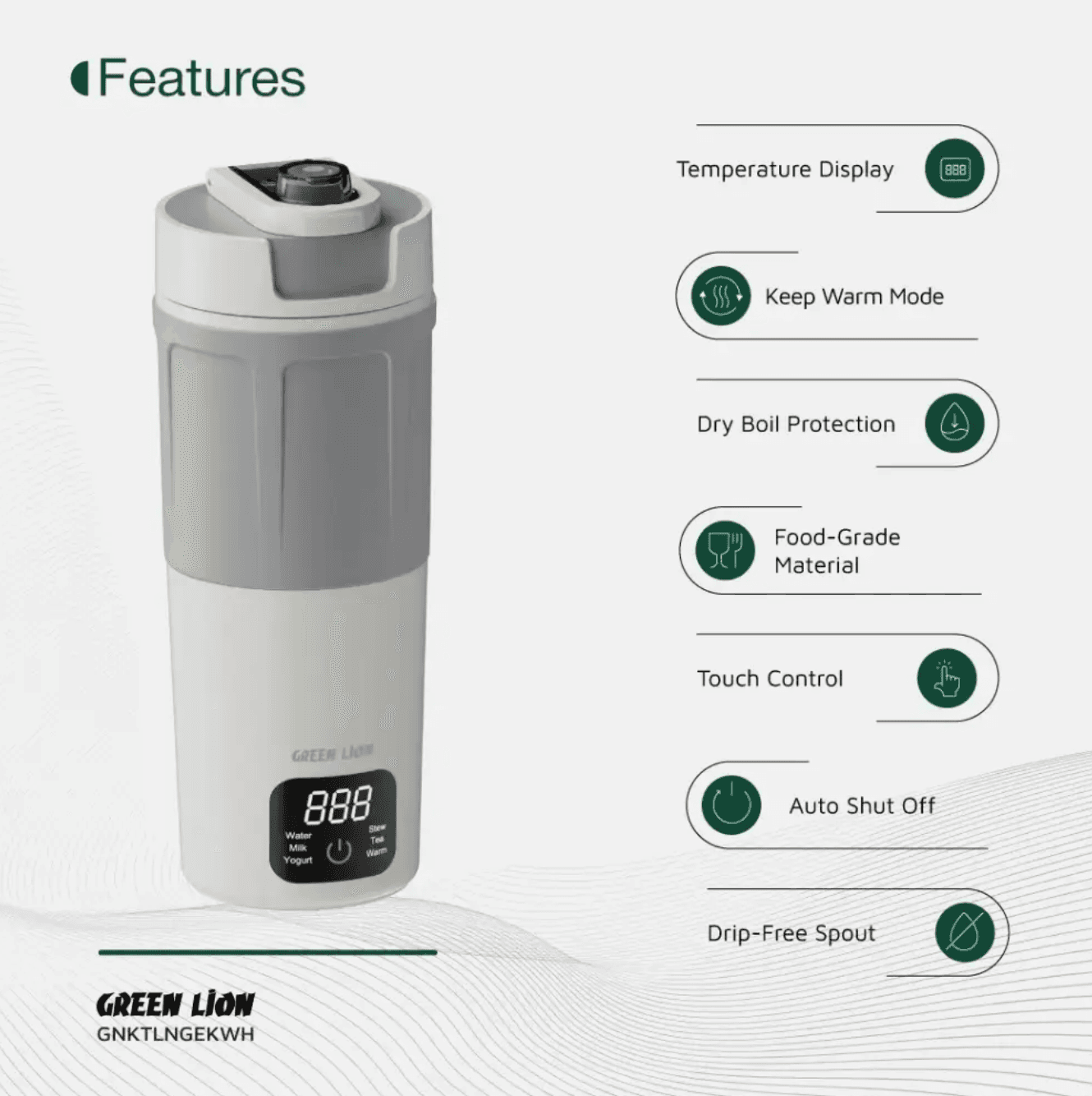کتری برقی 600 میلی لیتری گرین Green Lion Kettle & Go Electric 600mL — تصویر ۹