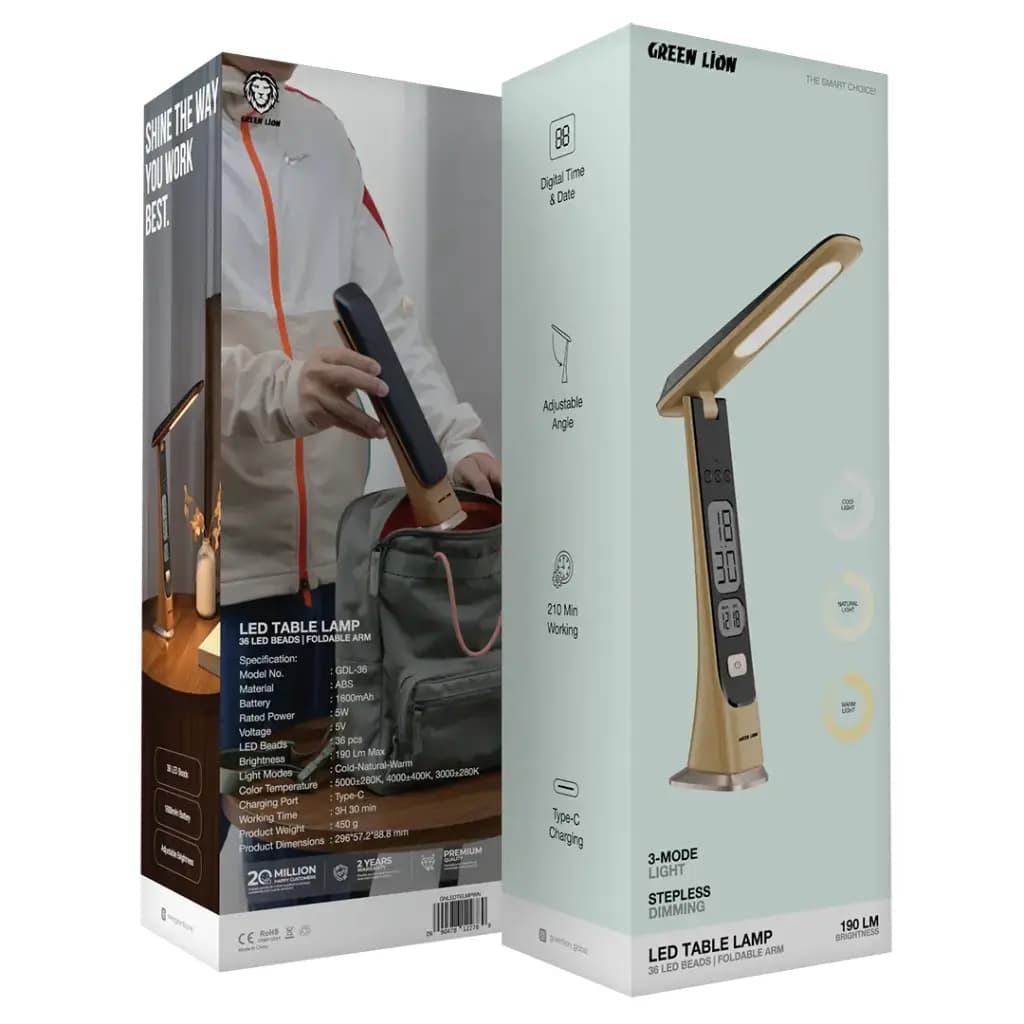 چراغ مطالعه شارژی رومیزی گرین لاین Green Lion Led Table Lamp — تصویر ۱۲