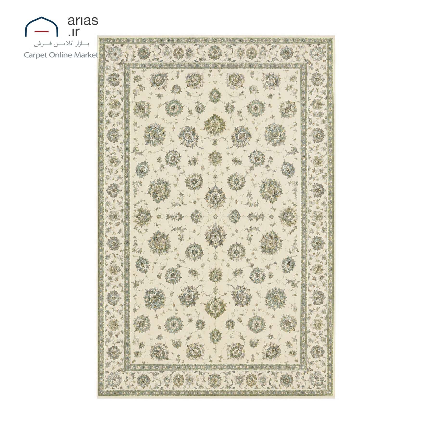 فرش دستباف افشان تبریز نقشه شاه گله آهویی زمینه سفید چله نخ بافت تبریز کد D25106T