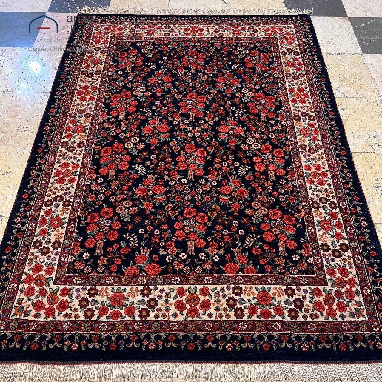فرش دستباف 3 متری قشقایی نقشه هزار گل زمینه سرمه ای کد D14159A — تصویر ۴