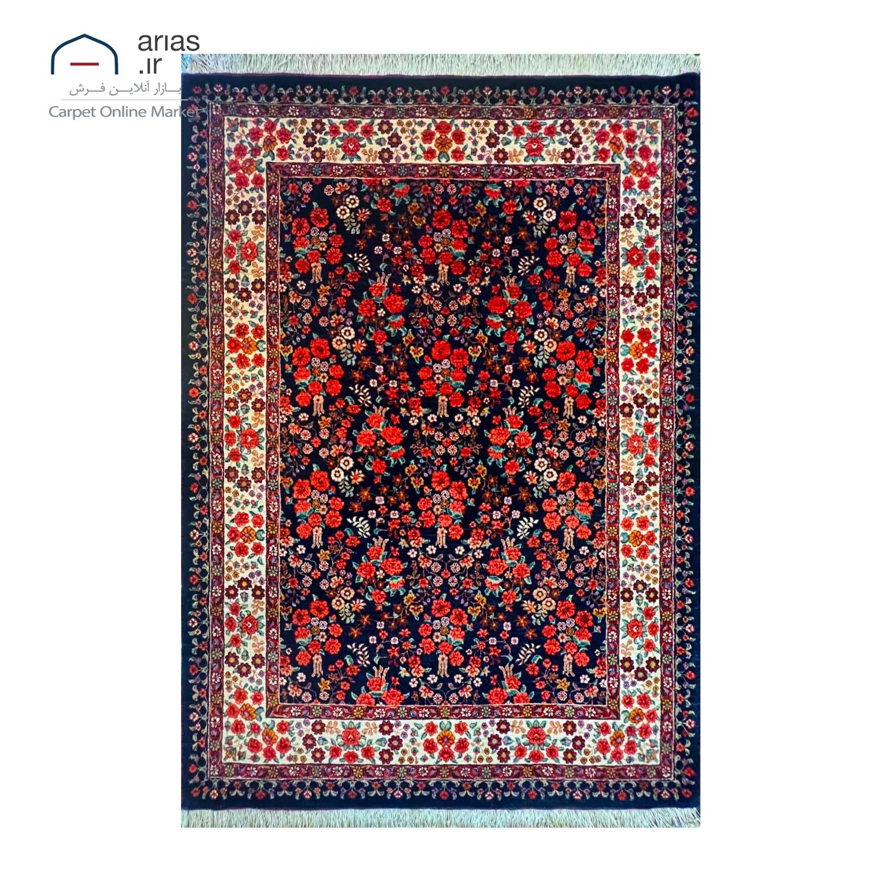 فرش دستباف 3 متری قشقایی نقشه هزار گل زمینه سرمه ای کد D14159A