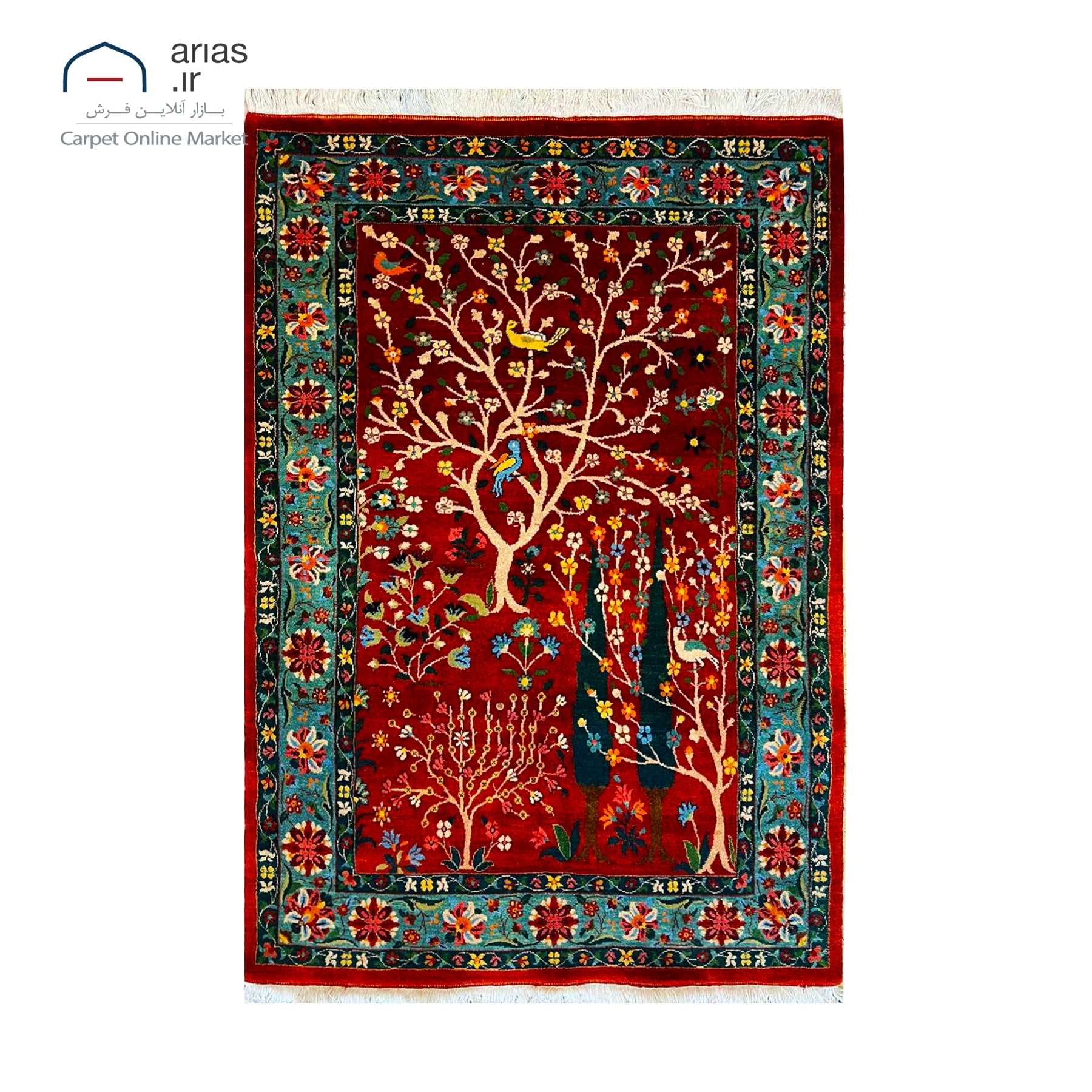 فرش دستباف ذرع و نیم قشقایی زمینه لاکی کد D14157A