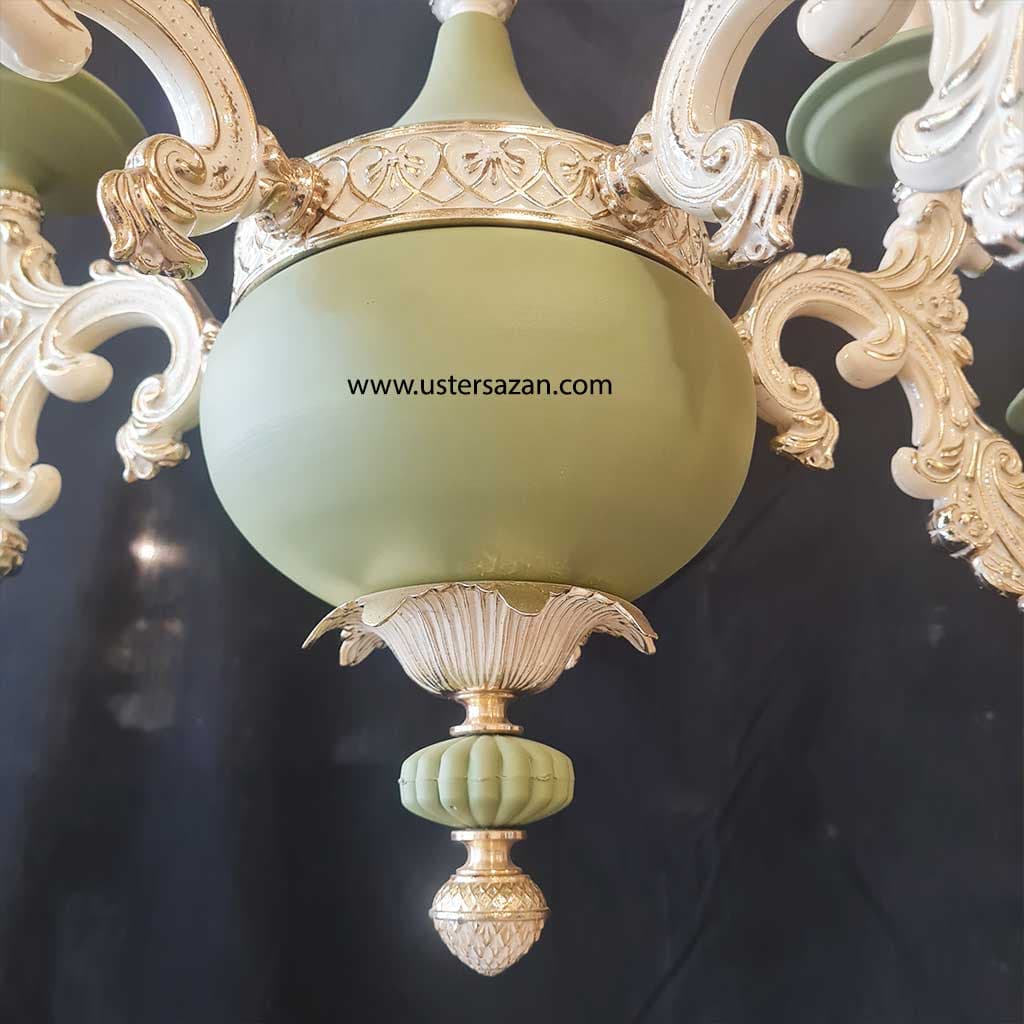 لوستر سبز پاستیلی L1627-5 | لوستر نئوکلاسیک صنایع روشنایی لوسترسازان — تصویر ۴