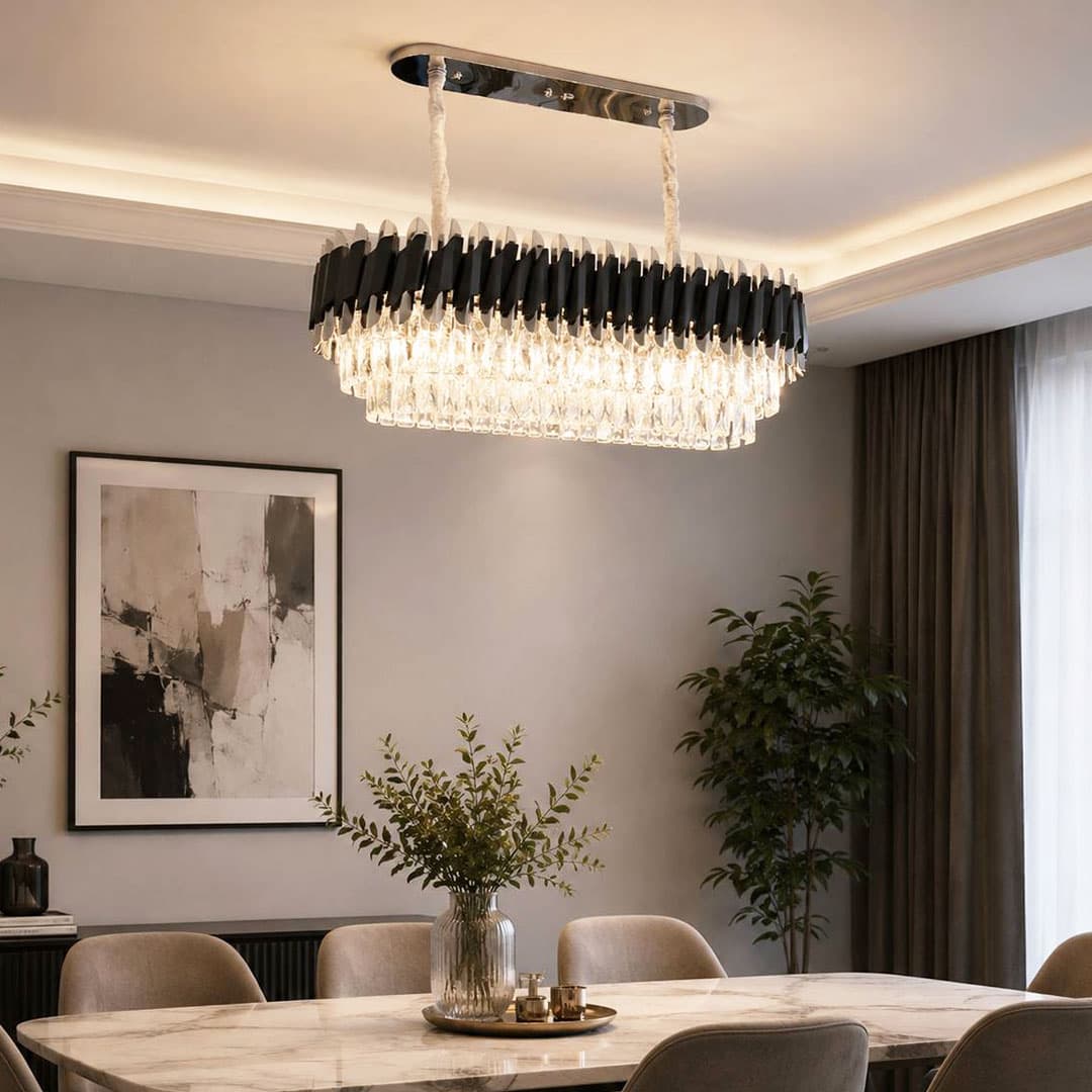 لوستر مدرن لاینری کریستالی L1503-100 سیلور مشکی