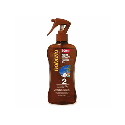 روغن آفتاب و سولار برنزه کننده حاوی spf برند باباریا 300 میلی لیتر