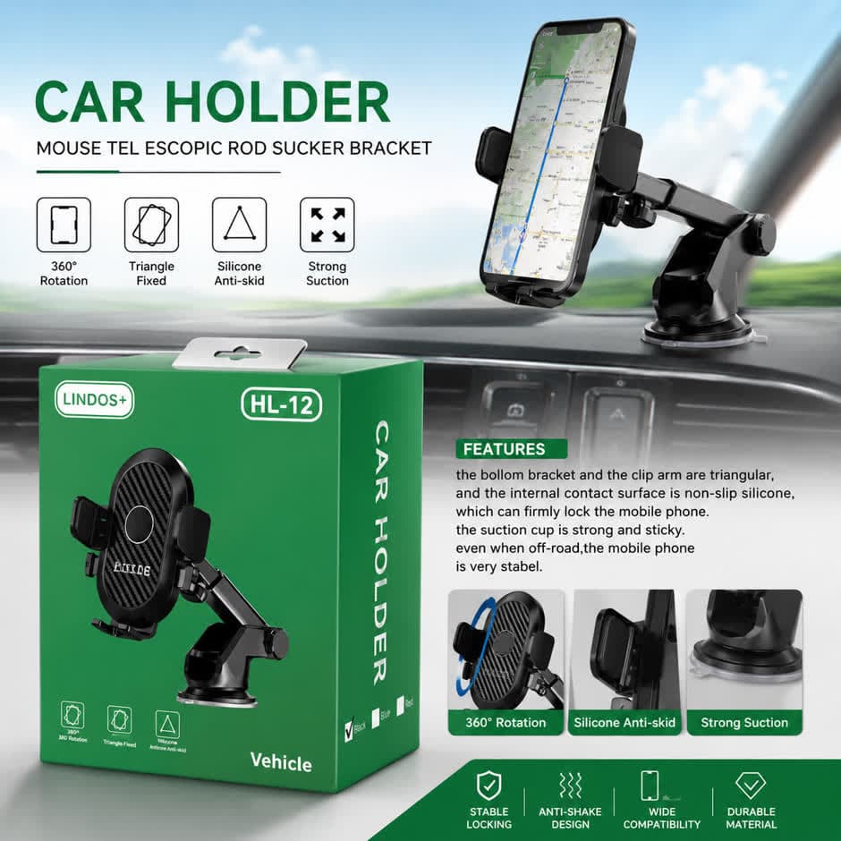 هولدر موبایل خودرو لیندوس مدل LINDOS+ HL-12 | پایه نگهدارنده داشبورد و شیشه — تصویر ۴
