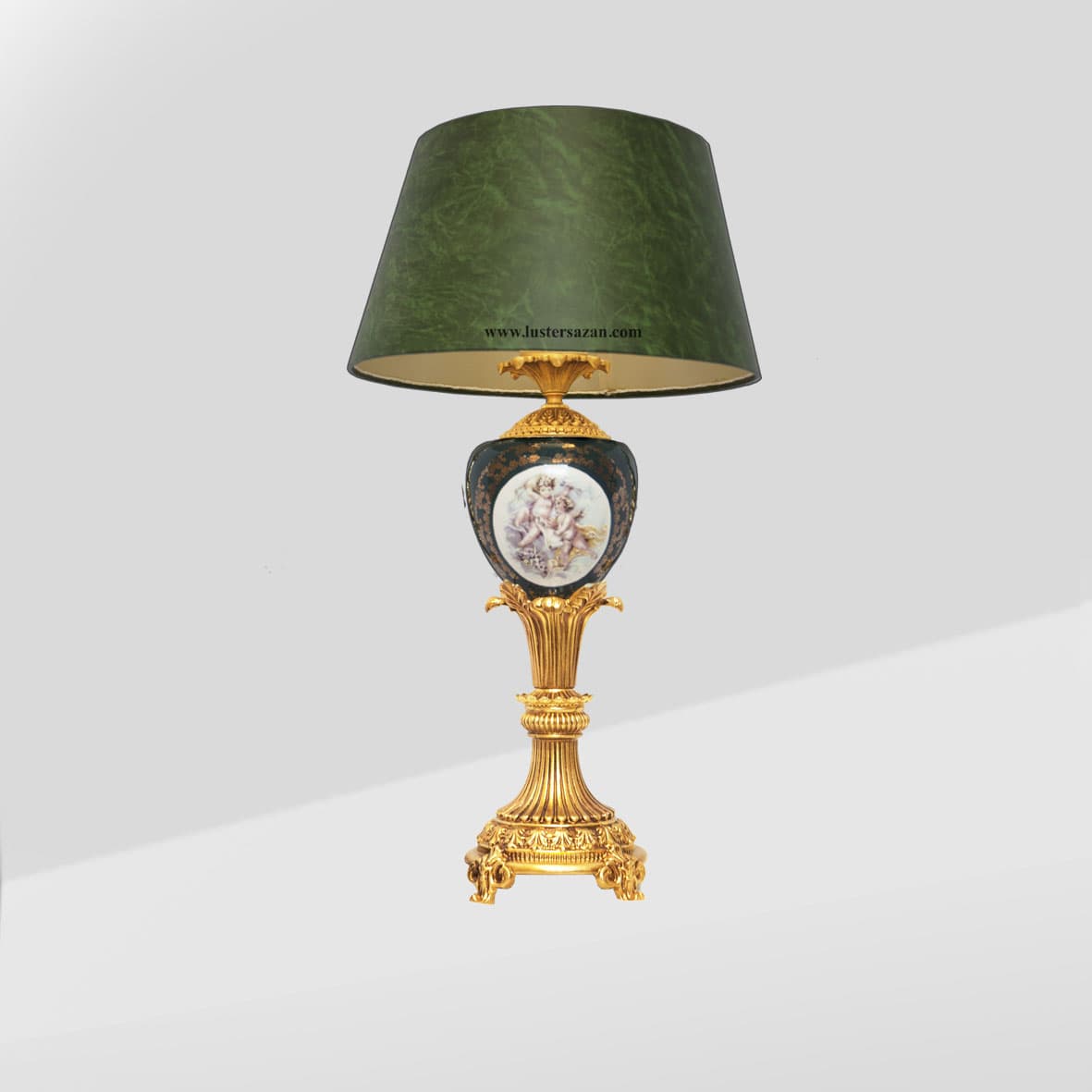 آباژور سبز رومیزی AB1427sab | ترکیب طلایی لوکس و سبز خاص — تصویر ۳