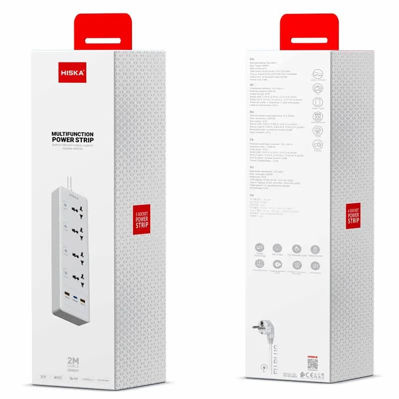 چندراهی برق هیسکا مدل CH-5518EU با ۴ خروجی و طول کابل ۲ متر — تصویر ۵