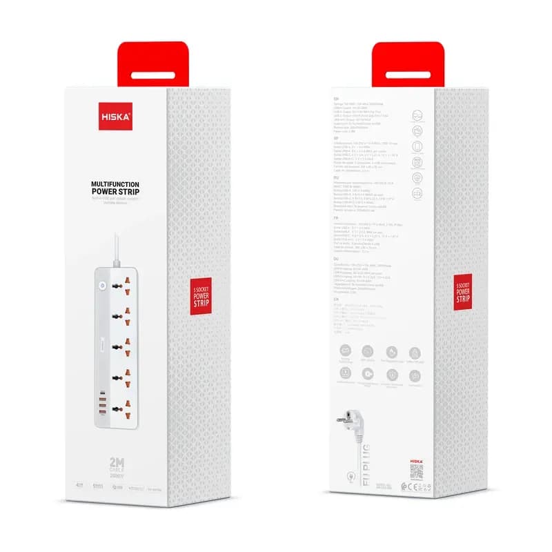 چندراهی برق هیسکا مدل CH-5517EU با کابل ۲ متری و شارژر USB — تصویر ۳