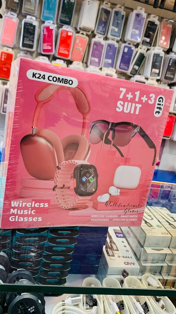 پک کامل لوازم combo k24 7+1+3 SUIT Gift هدفون ، عینک هوشمند ، ساعت هوشمند ، ایرپاد — تصویر ۳