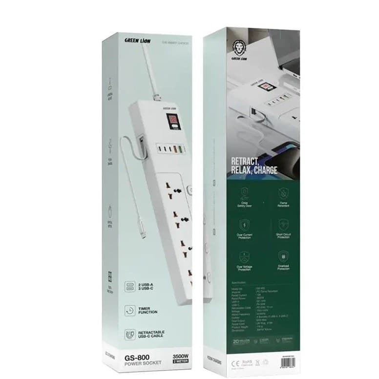 چندراهی برق گرین مدل GS-800 ظرفیت ۳۵۰۰ وات با ۴ خروجی و کابل ۲ متر — تصویر ۳