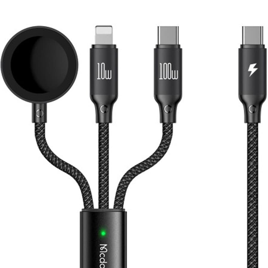 کابل تایپ‌سی + شارژر اپل واچ سه سر مک دودو Mcdodo 100w 3in1 Cable