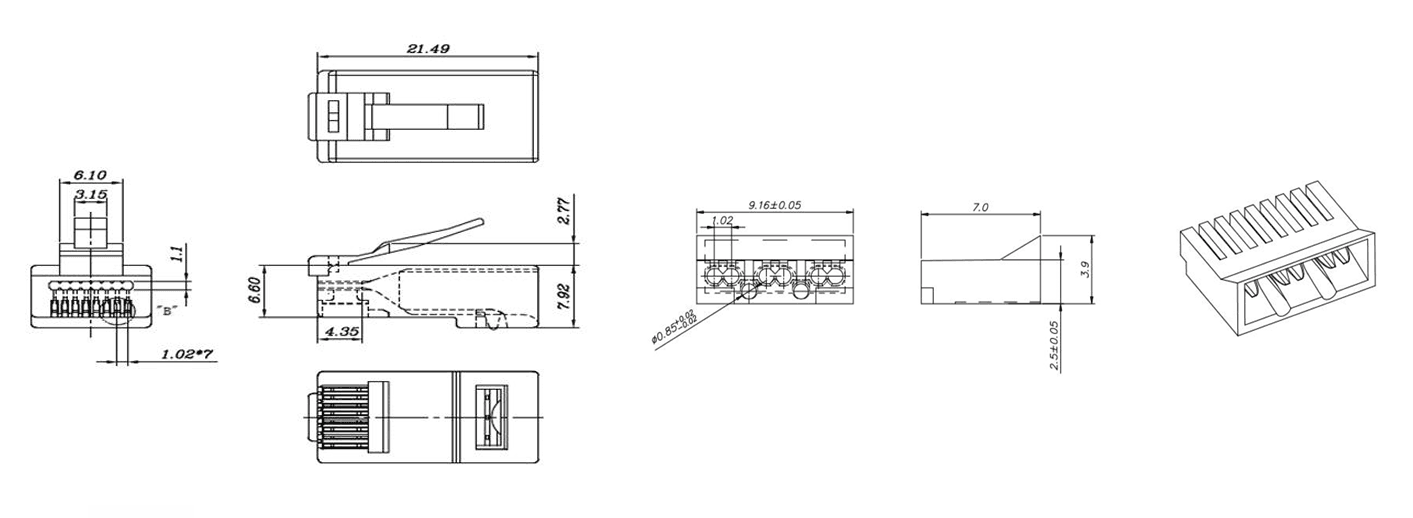 سوکت شابلون دار STP CAt6A واندرفول با تیغه از جنس طلا مخصوص کابل های نازک 28AWG — تصویر ۳