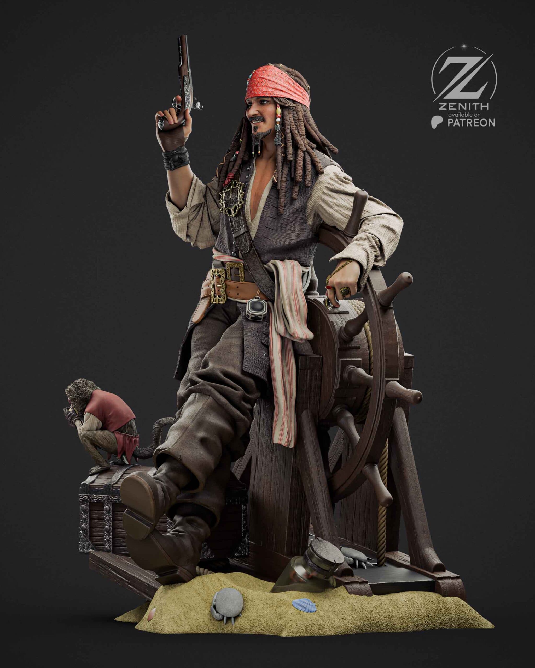 🏴‍☠️⚓ فیگور جک اسپارو | Jack Sparrow | دزدان دریایی کارائیب | 40 سانتی‌متر | PLA+ — تصویر ۳