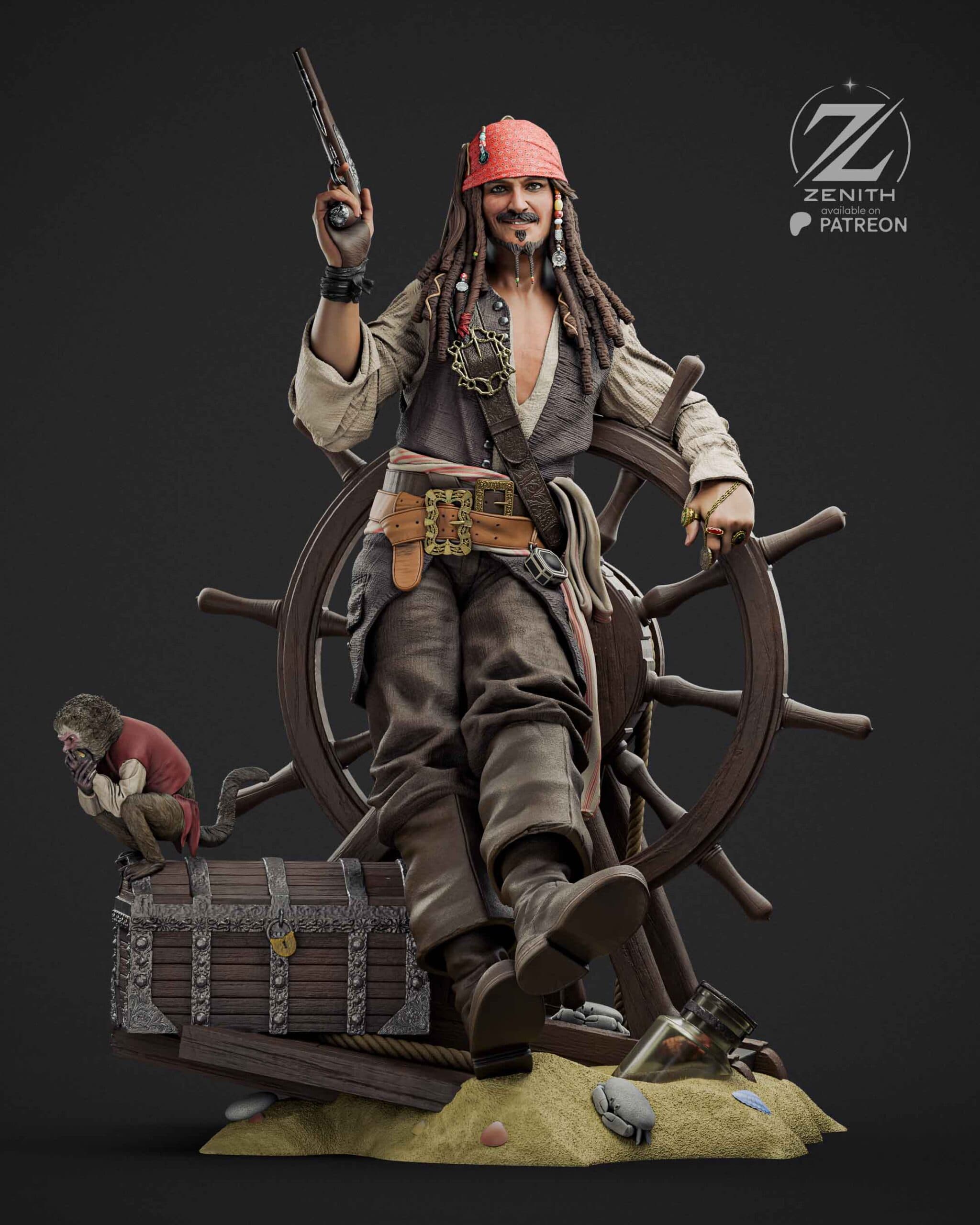 🏴‍☠️⚓ فیگور جک اسپارو | Jack Sparrow | دزدان دریایی کارائیب | 40 سانتی‌متر | PLA+ — تصویر ۵