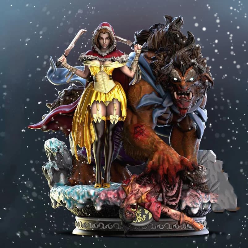 🥀🐺 فیگور دیو و دلبر (Beauty and the Beast Diorama) | ارتفاع 30 سانتی‌متر | PLA+