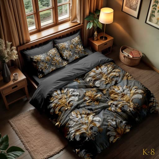 روتختی دونفره کتان مخمل طرح داماس k-8