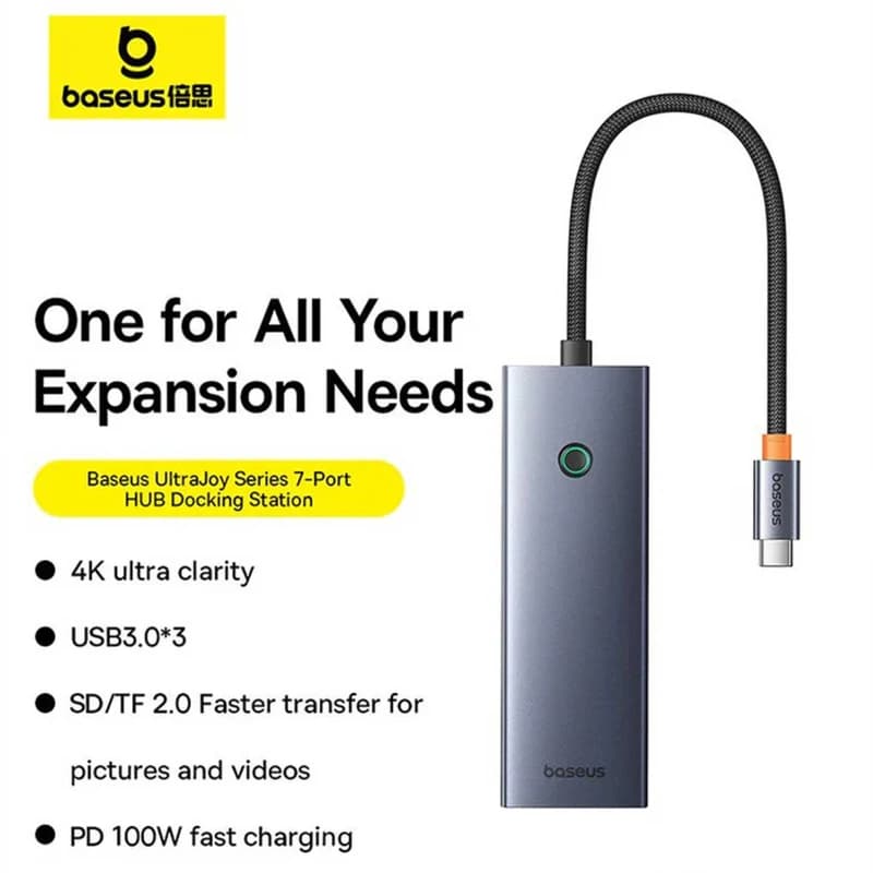 هاب UltraJoy USB-C باسئوس مدل B00052805813 ظرفیت ۷ پورت — تصویر ۴