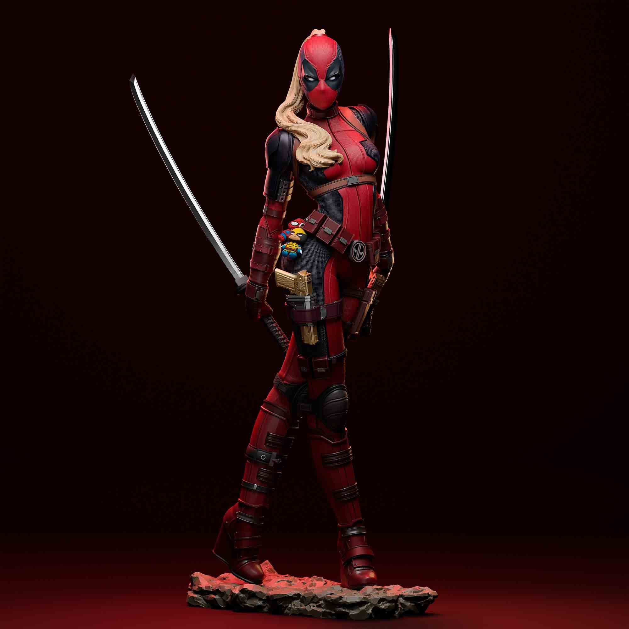 🔴⚔️ فیگور ددپول زن (Lady Deadpool) – ارتفاع ۴۰ سانتی‌متر | جنس PLA+