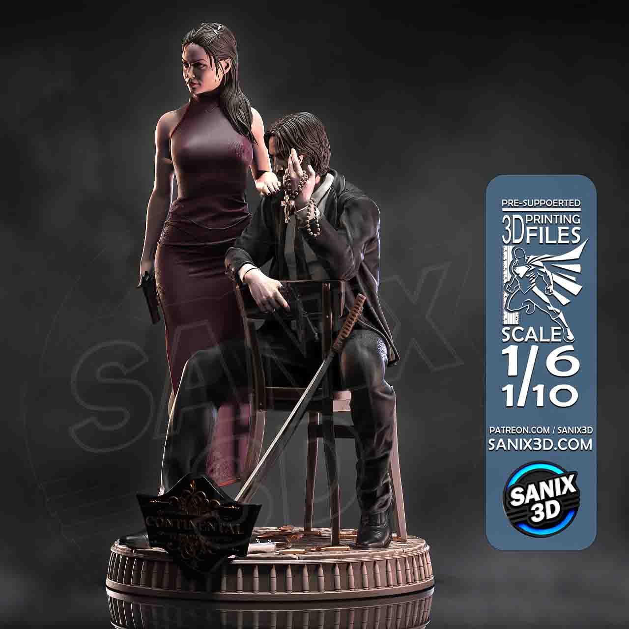 🔫🩰 فیگور جان ویک و بالرینا (John Wick & Ballerina) | ارتفاع ۳۵ سانتی‌متر | جنس PLA+ — تصویر ۳