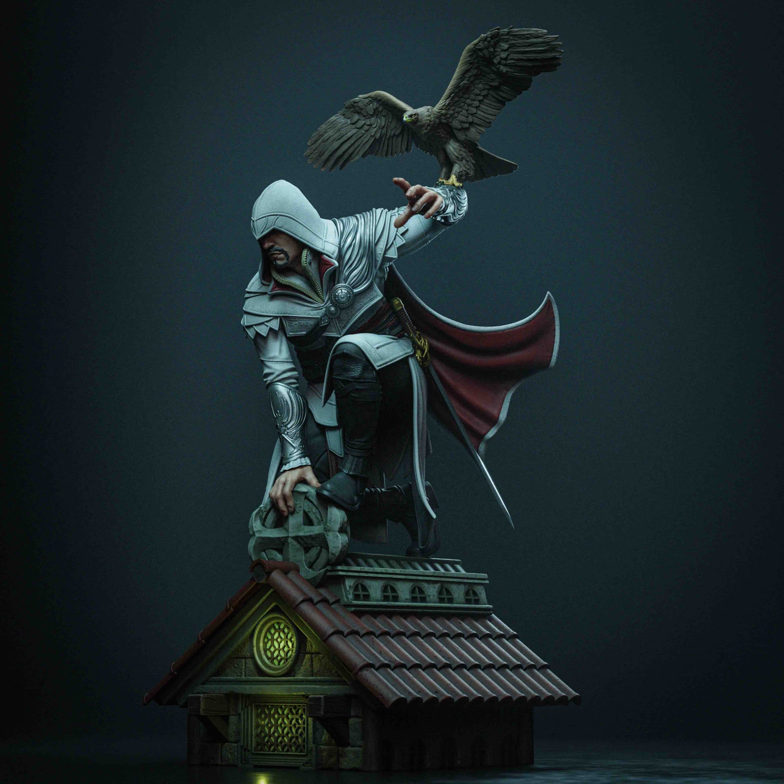 🦅✨ فیگور ایزیو – Assassin’s Creed | ارتفاع 40 سانتی‌متر | جنس PLA+ — تصویر ۵