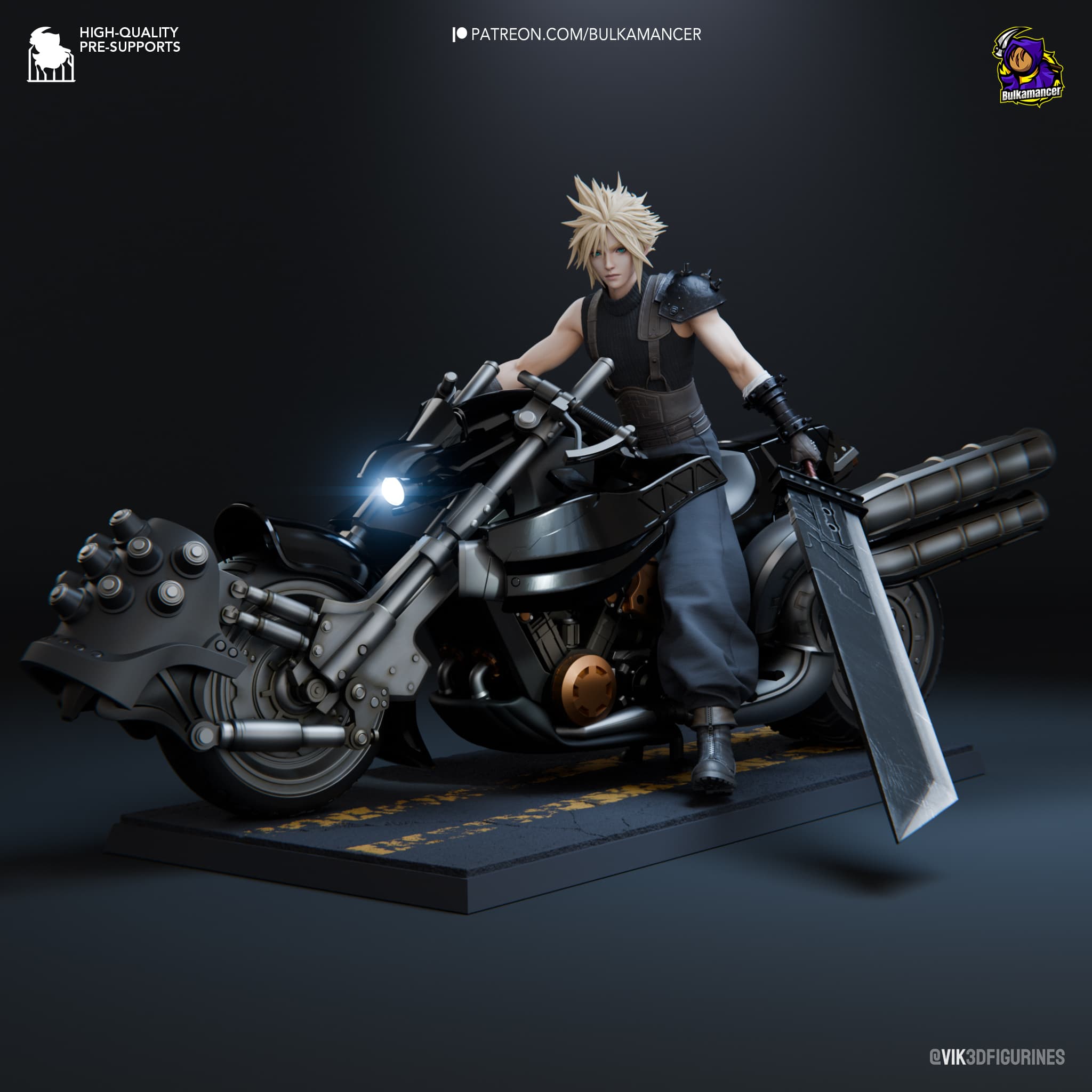 ⚔️ فیگور کلود استرایف (Cloud Strife) روی موتور | جنس PLA+ | ابعاد ۳۷×۲۲×۲۳ سانتی‌متر — تصویر ۲