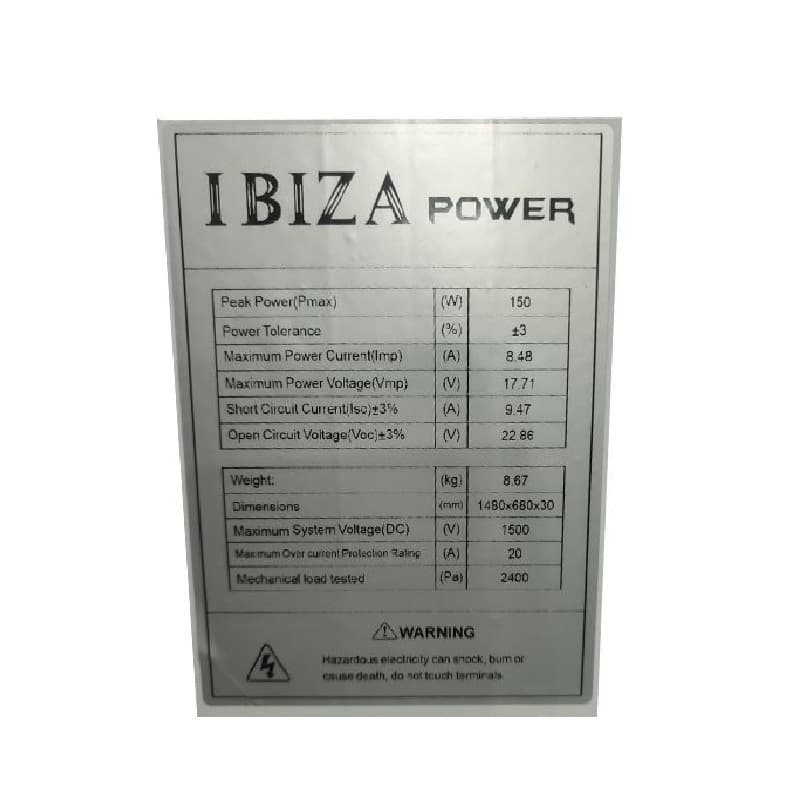 پنل خورشیدی مونو کریستال 150وات ایبیزا (IBIZA) — تصویر ۳