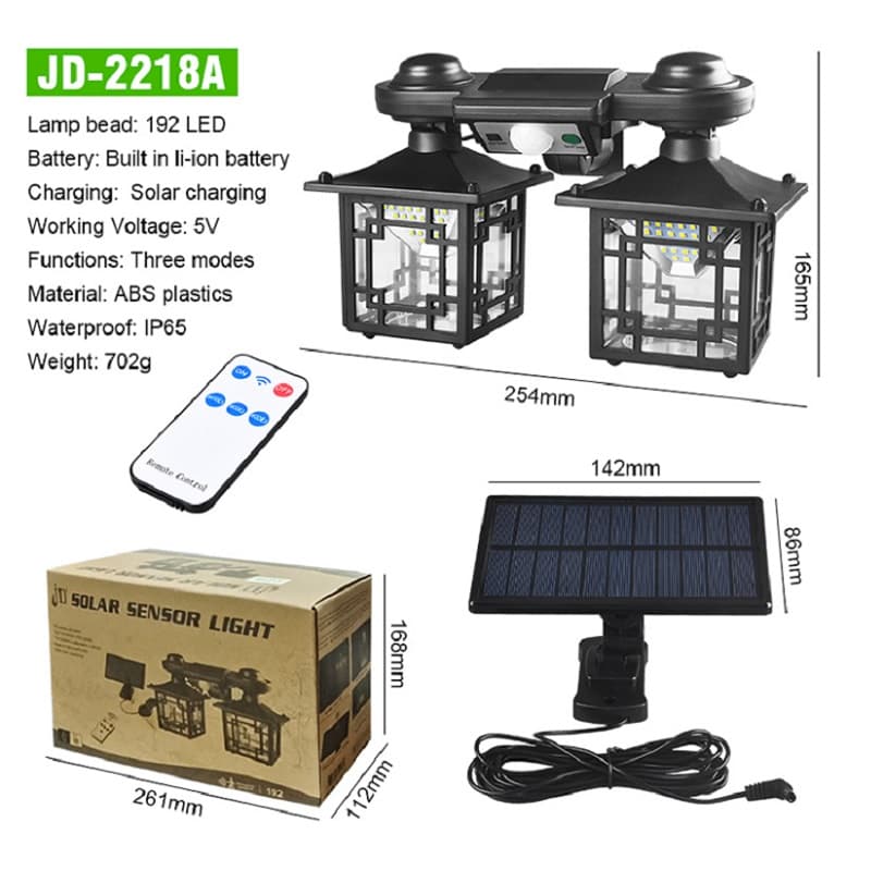 چراغ خورشیدی دو لامپ سنسوردار با پنل جدا مدل JD-2218A — تصویر ۵