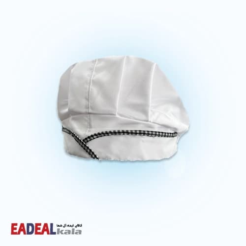 کلاه آشپزی قارچی سفید با نوار شطرنجی خضرا کد 3820404