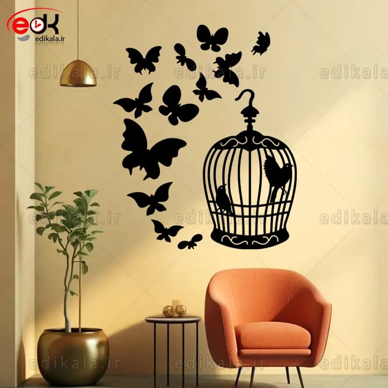 آینه دکوراتیو طرح قفس و پروانه شماره 1 در پنج رنگ و ابعاد انتخابی+فایل کورل — تصویر ۴