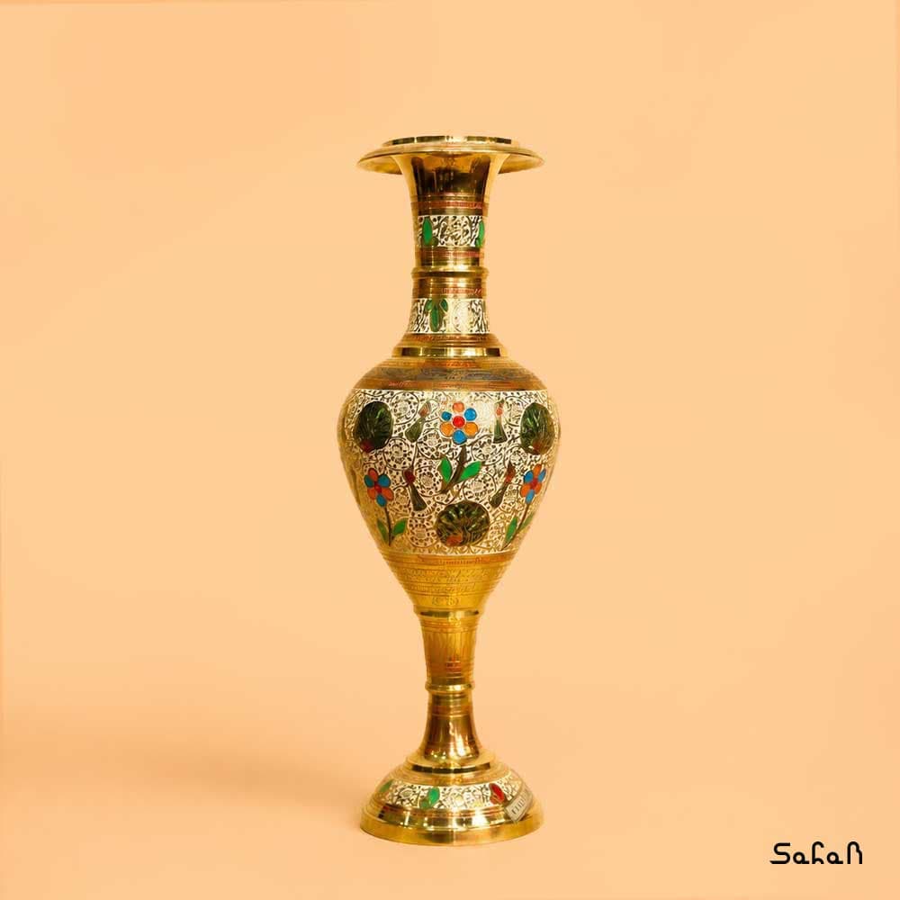 گلدان برنجی میناکاری بزرگ طرح 2