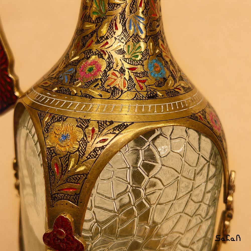 پارچ برنجی و شیشه ای میناکاری — تصویر ۳