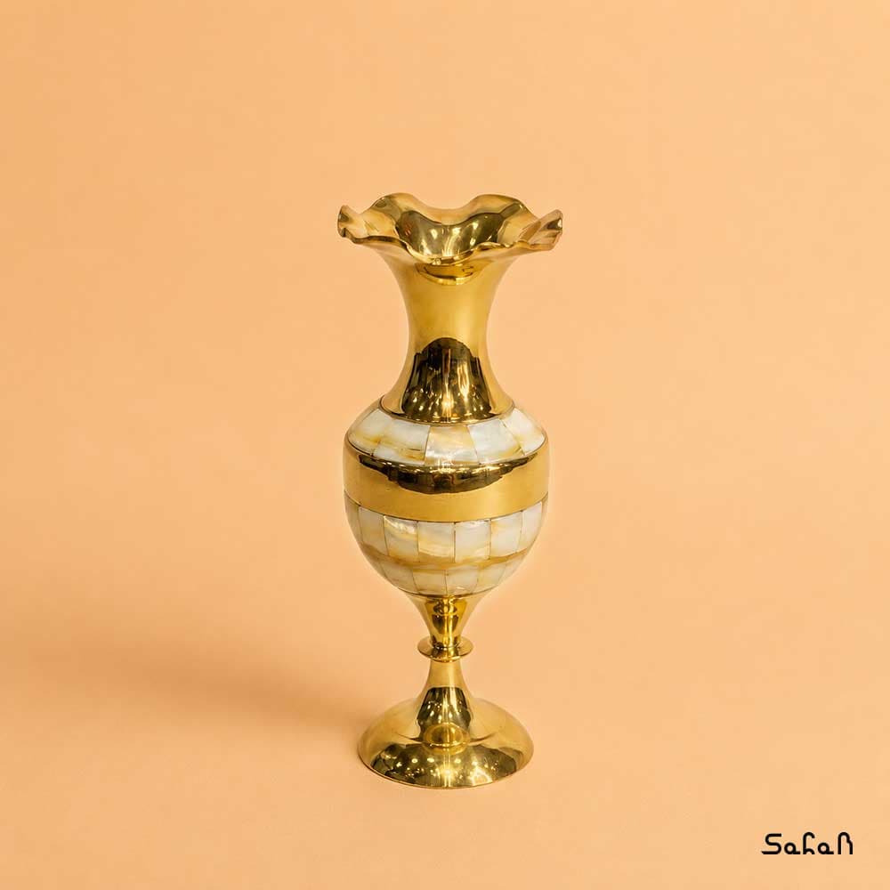 گلدان برنجی و صدفی کشمیری