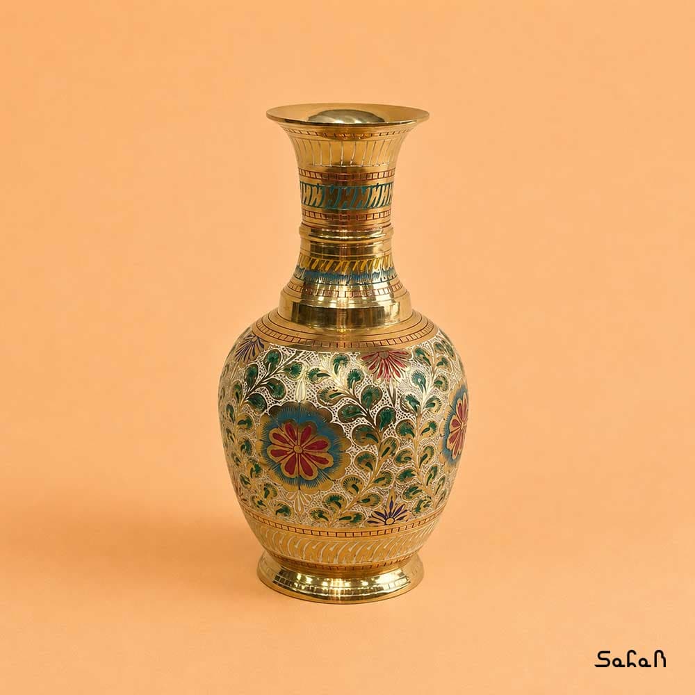 گلدان برنجی میناکاری طرح چونیا
