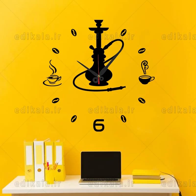 ساعت دیواری طرح قلیان و قهوه شماره 1 در رنگ و ابعاد انتخابی +فایل کورل آماده برش — تصویر ۴