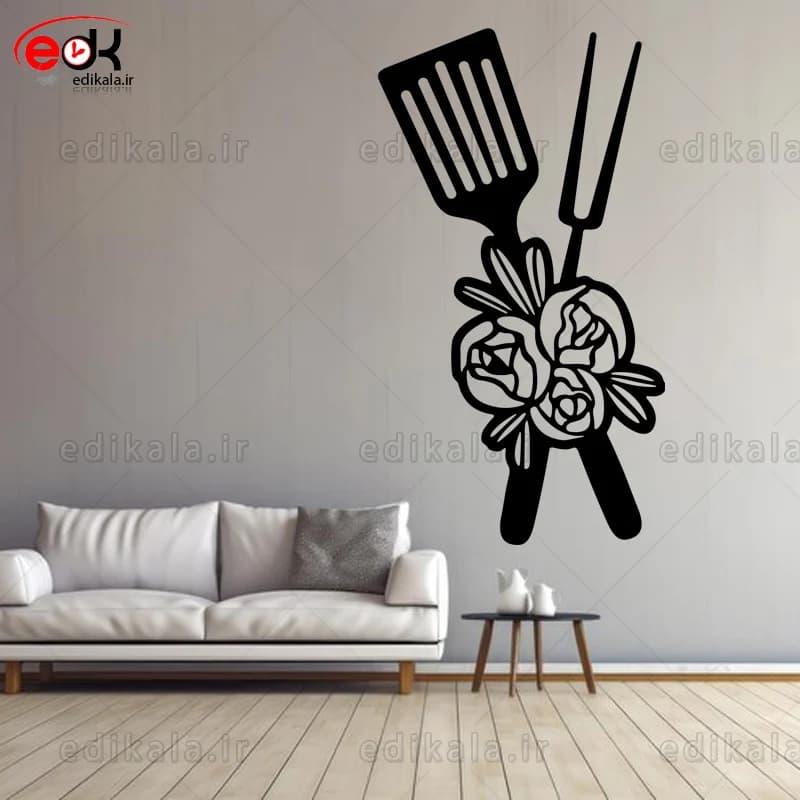 آینه دکوراتیو طرح گل و چنگال شماره 1 در پنج رنگ و ابعاد انتخابی+فایل کورل — تصویر ۲