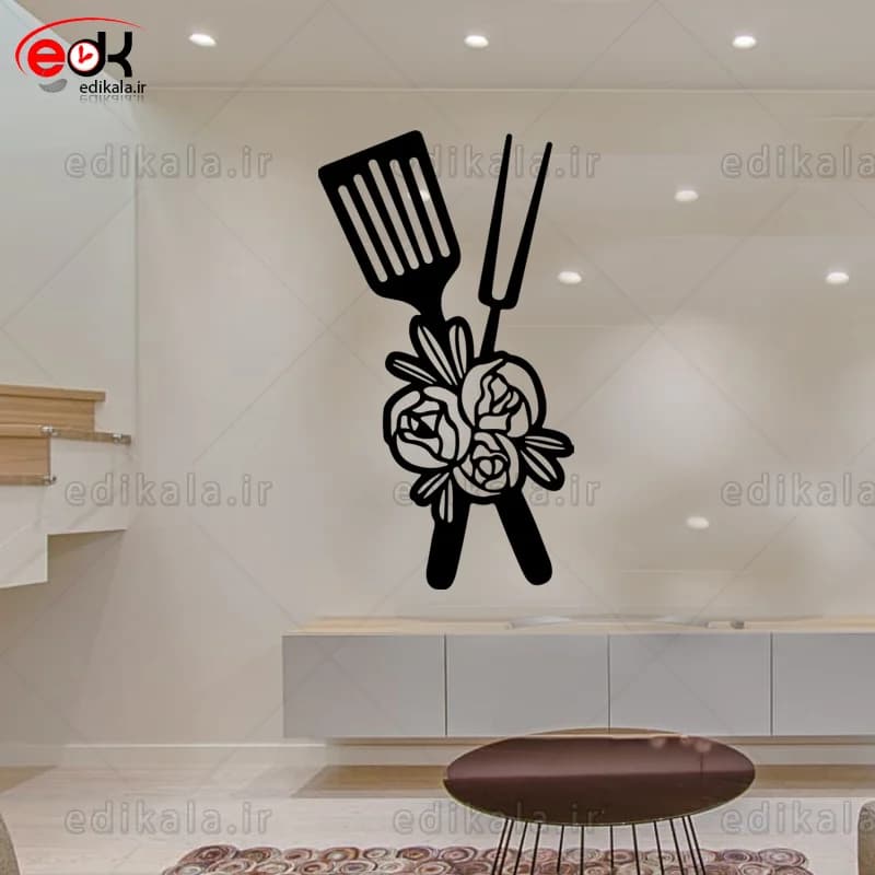 آینه دکوراتیو طرح گل و چنگال شماره 1 در پنج رنگ و ابعاد انتخابی+فایل کورل — تصویر ۳