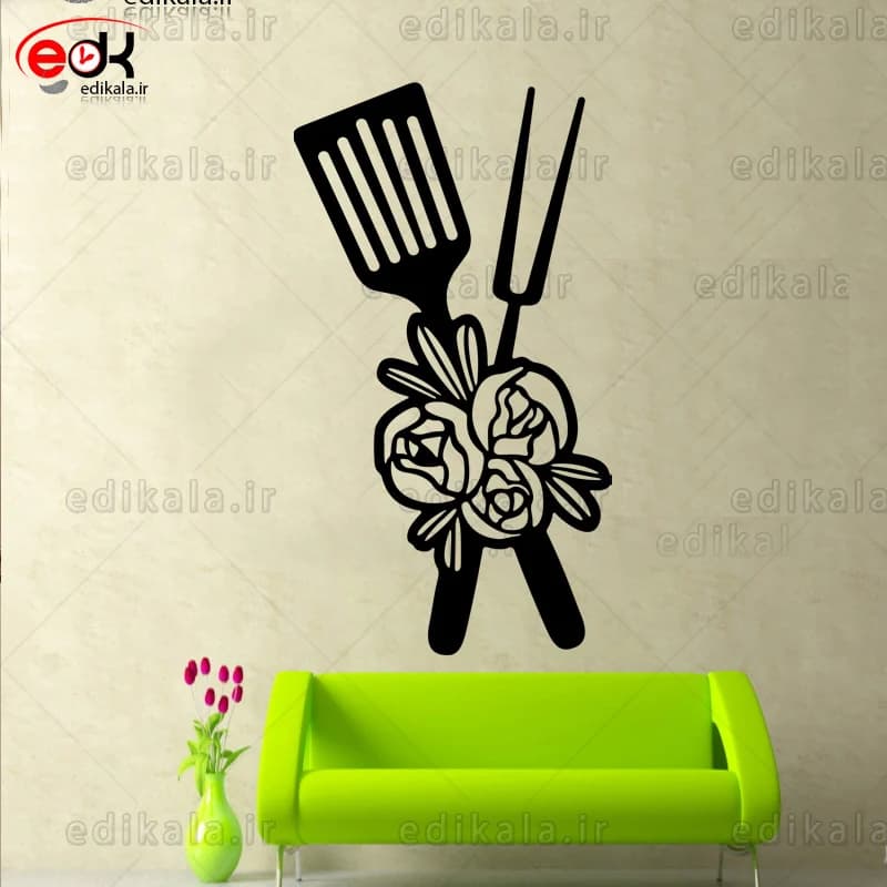 آینه دکوراتیو طرح گل و چنگال شماره 1 در پنج رنگ و ابعاد انتخابی+فایل کورل — تصویر ۴