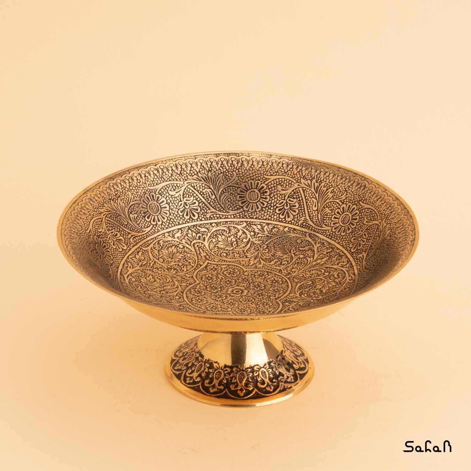 شیرینی خوری برنجی میناکاری پایه دار مدل بابونه — تصویر ۲
