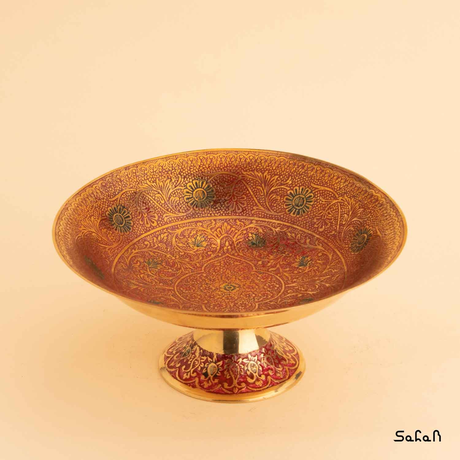 شیرینی خوری برنجی میناکاری پایه دار مدل بابونه — تصویر ۳