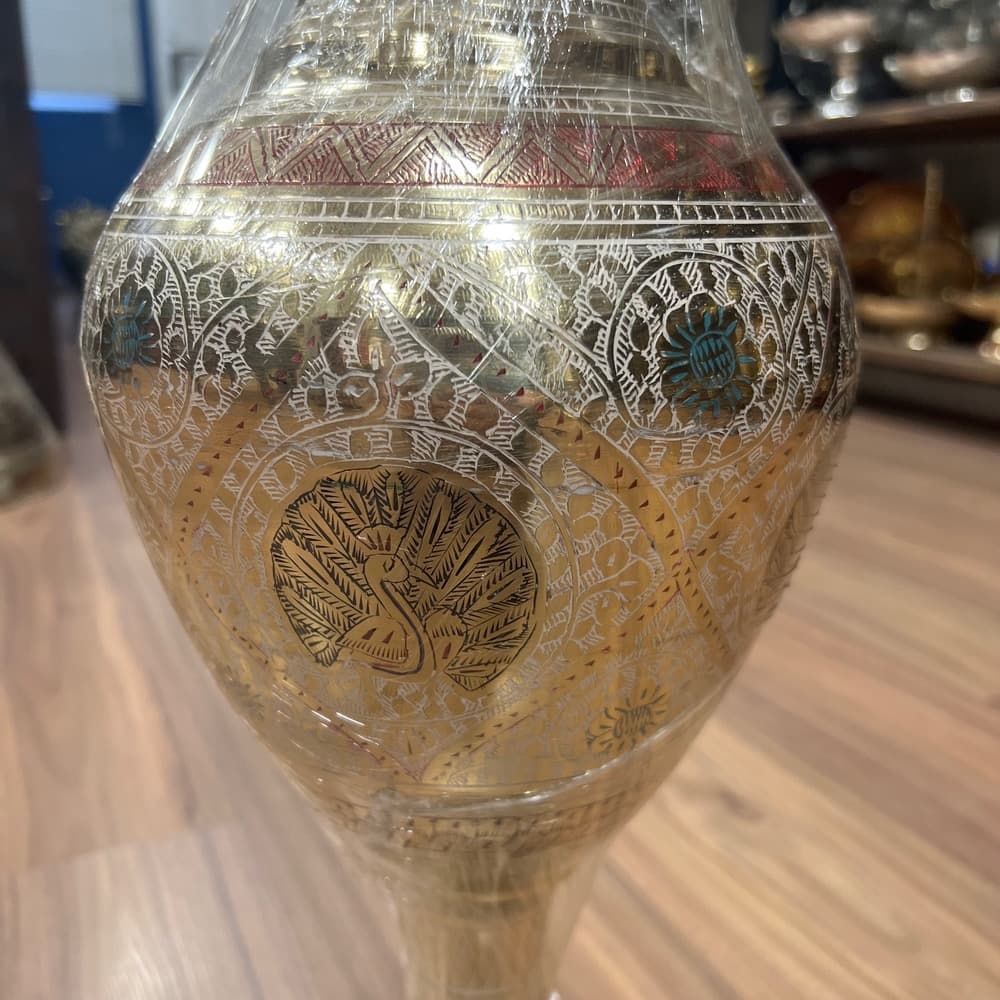 گلدان برنجی کشمیری قلم زنی 56 سانت — تصویر ۳