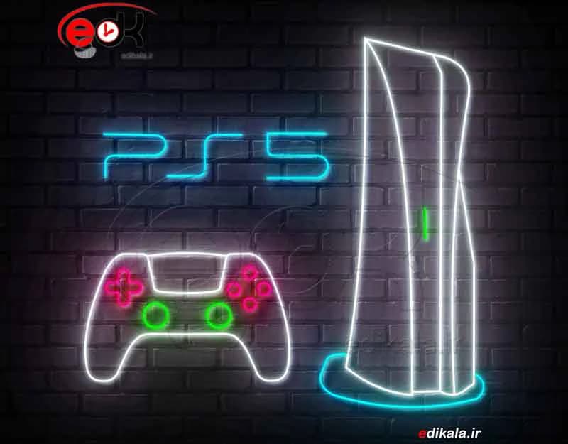 تابلو نئون طرح پلی استیشن پی اس فایو (Play Station PS5) شماره 1 در ابعاد مختلف +آداپتور+ فایل لایه باز