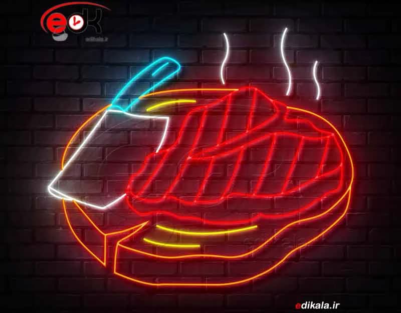 تابلو نئون طرح استیک و ساطور شماره 2 در ابعاد مختلف +آداپتور+ فایل لایه باز — تصویر ۲