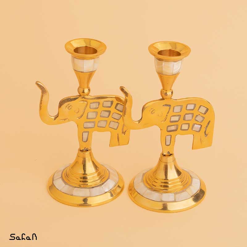 شمعدان جفت برنج و صدف فیل
