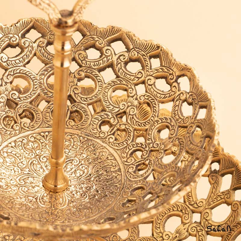 میوه خوری برنجی آنتیک دو طبقه مدل نرگس — تصویر ۵