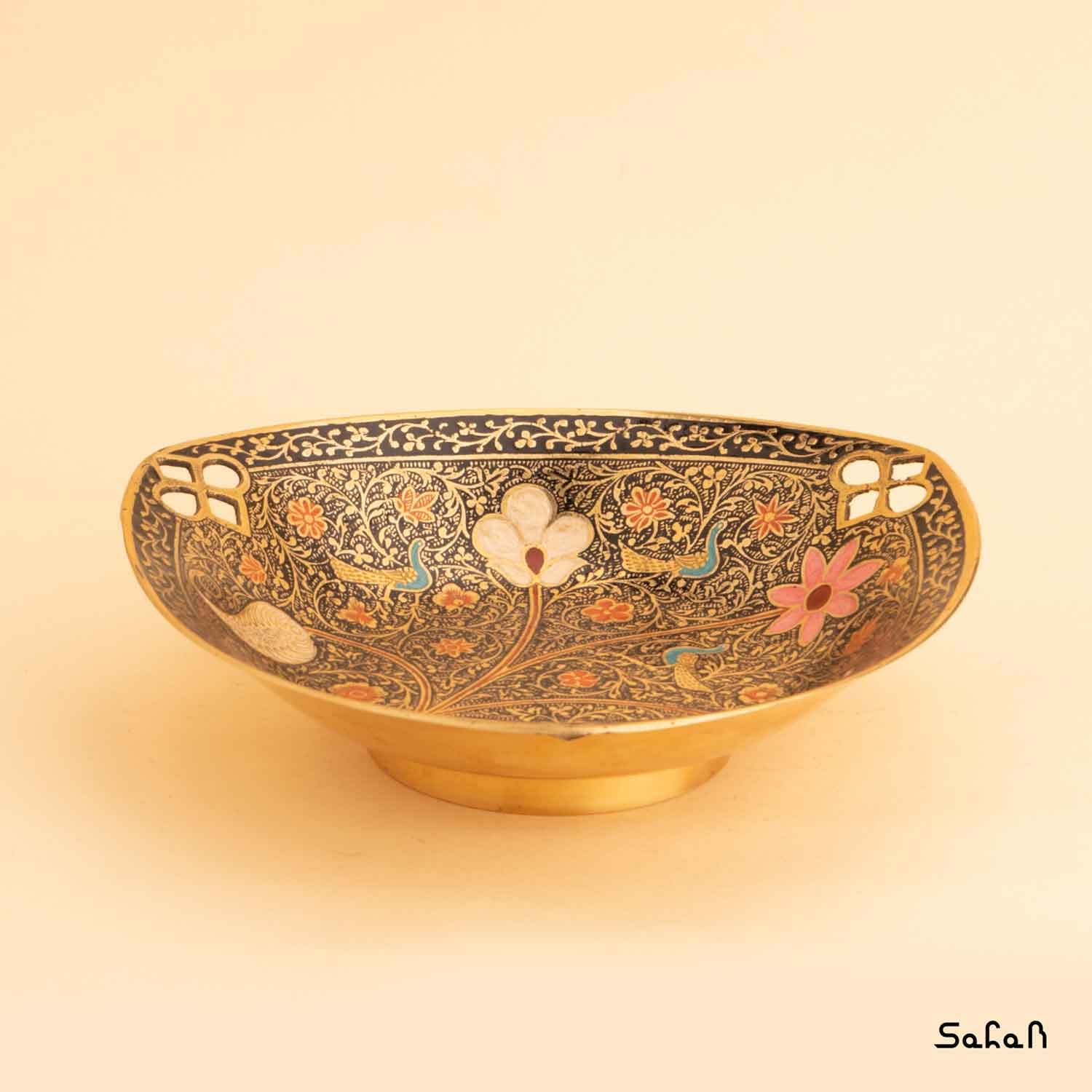 شیرینی خوری برنجی میناکاری مدل گلستان — تصویر ۸
