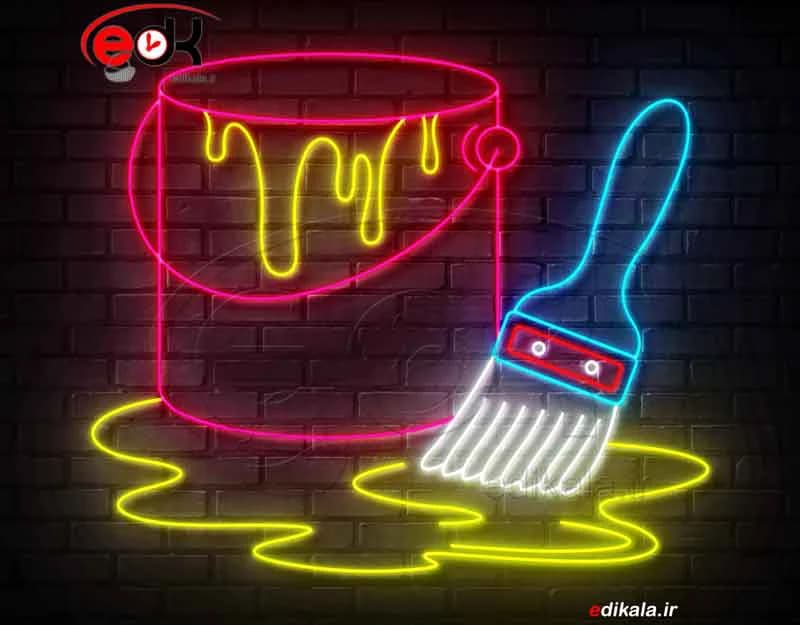 تابلو نئون طرح قلمو و قوطی رنگ شماره 1 در ابعاد مختلف +آداپتور+ فایل لایه باز — تصویر ۵