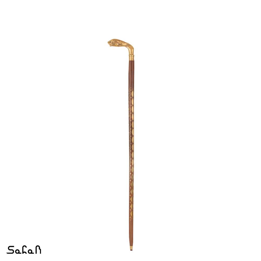 عصا برنجی طرح شیر چوب شیشم — تصویر ۳